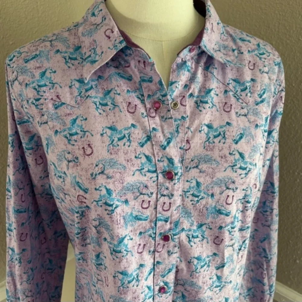 Vintage Wrangler Equestrian Long Sleeve Button Purple Size Large - Picture 2 of 7